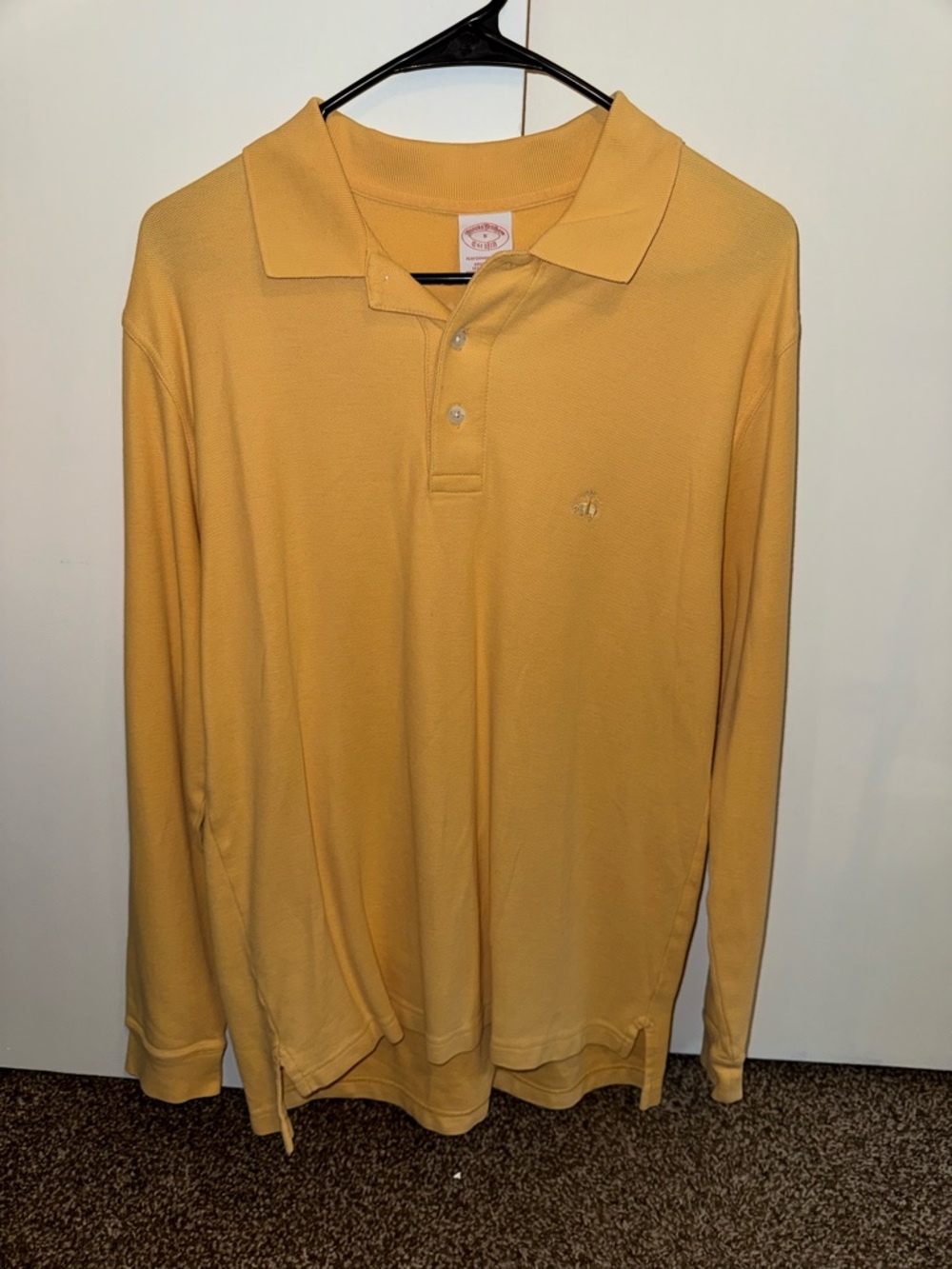 Brooks Brothers Long Sleeve Polo Shirt Yellow Mens Small